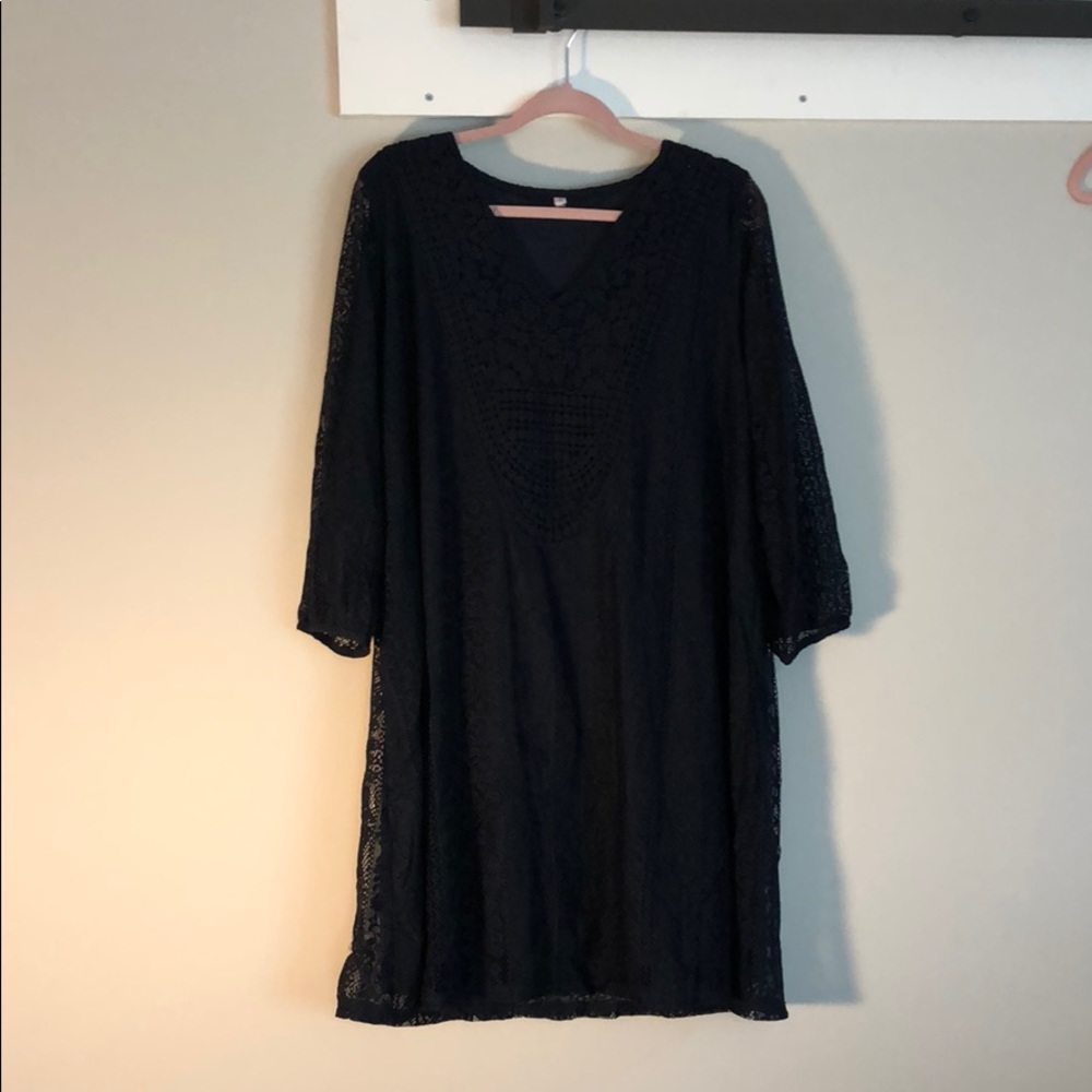 Navy Long sleeved lace dress.